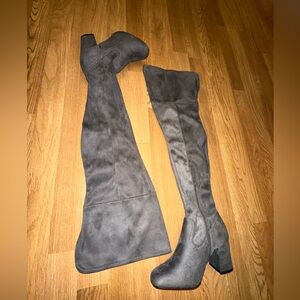 Charlotte Russe Gray Over-the-Knee Suede Block Heel Boots